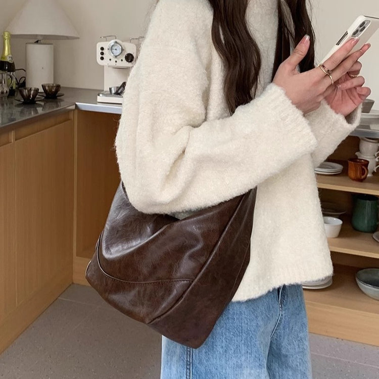 日韓流行|休閒大容量包包女2024新款夏季復古餃子包韓國百搭單肩斜挎馬鞍包「9352#」24.04-4