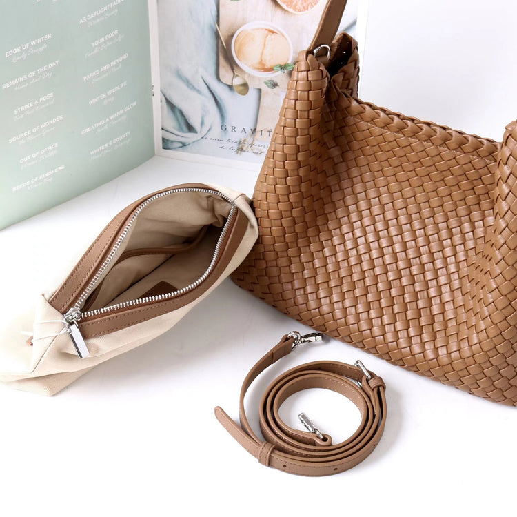 質感真皮|2025新款編織托特包女新款小眾設計高級感通勤大容量單肩腋下包包「7030」25.06-3