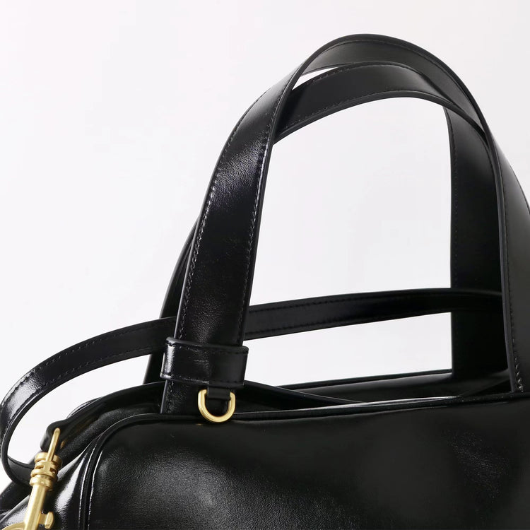 質感真皮|2025新款時尚牛皮手柄保齡球波士頓手提包小眾設計休閒百搭斜背包「8566」25.09-2