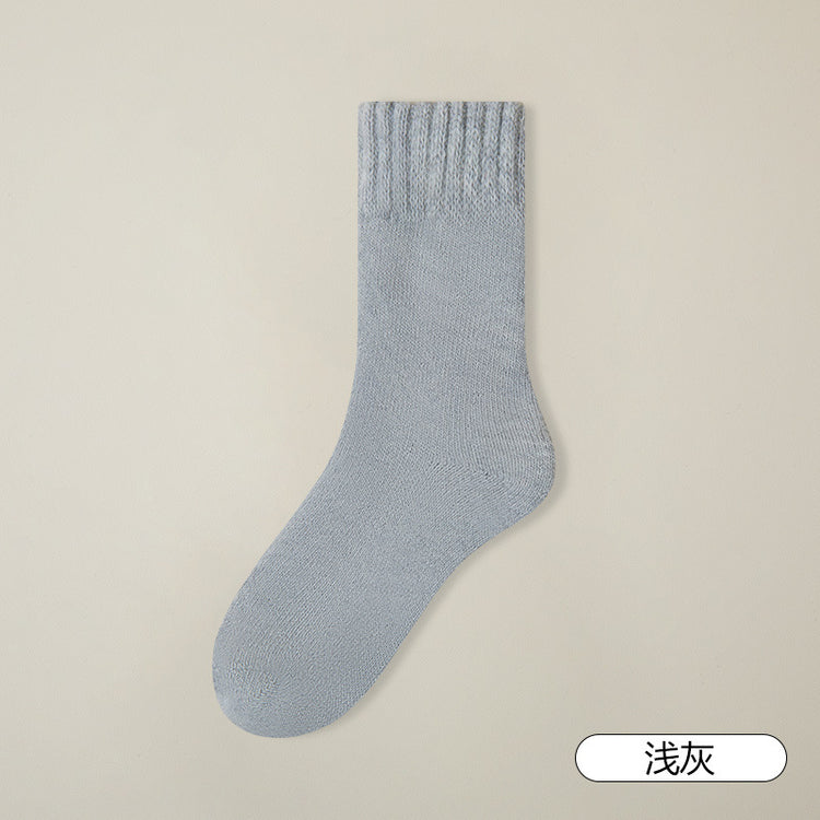 女襪|加厚羊毛襪子男秋冬季加絨毛圈保暖中筒襪純色簡約舒適諸暨襪子「YK24094」24.12-1