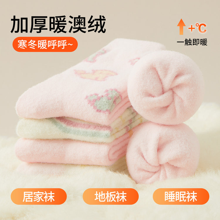 女襪|澳絨襪子女冬季卡通可愛親膚舒適中筒襪加絨加厚保暖居家睡眠襪「S24084」25.11-2