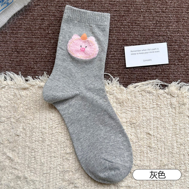 女襪|植絨卡通襪子女ins風彈力親膚舒適中筒襪軟糯吸汗透氣諸暨襪子「YM2460」25.09-1