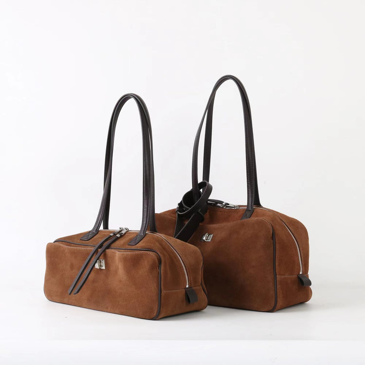 質感真皮|2025新款百搭輕奢磨砂牛皮波士頓大包單肩托特枕頭通勤保齡球包「X3989D3988」25.09-3