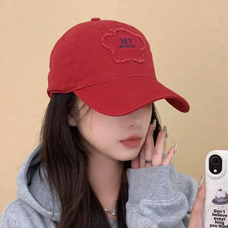流行帽子|帽子女新款花朵貼布my刺繡棒球帽春秋季休閒百搭寬檐遮臉防曬帽潮「C4422」24.09-2