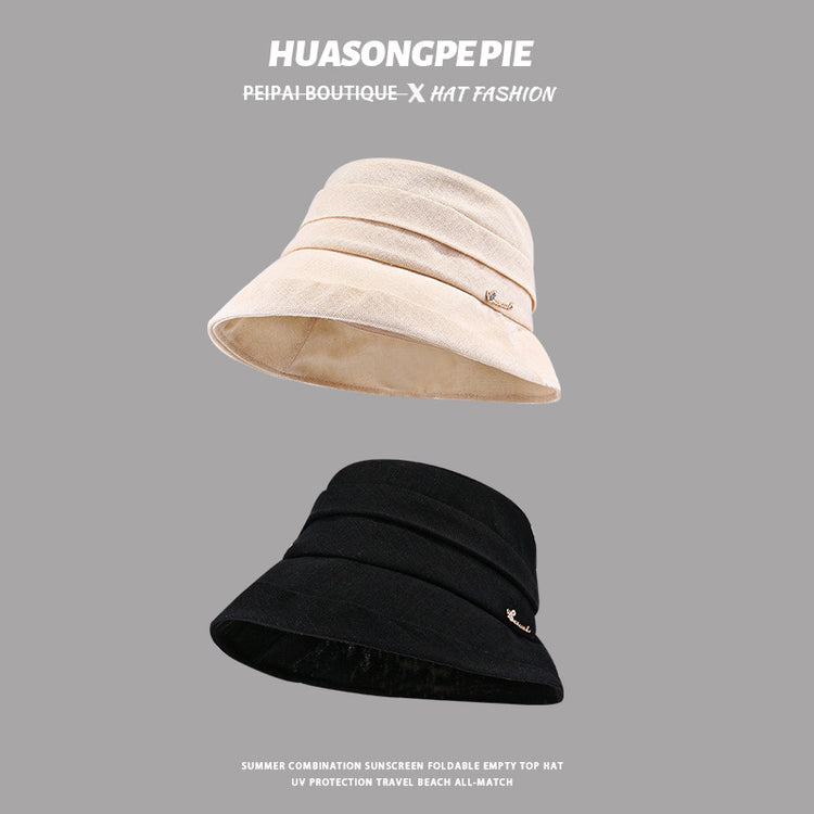 流行帽子|褶皺漁夫帽夏季氣質百搭遮陽帽防曬遮臉棉麻防曬帽卷邊新款太陽帽「C3768」24.03-4