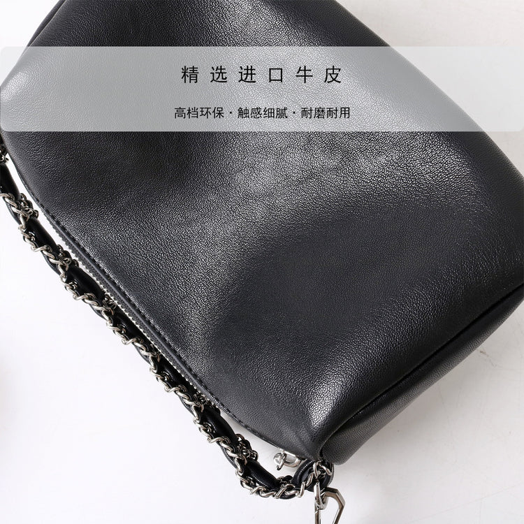 質感真皮|2025新款高級感枕頭包女牛皮大容量手提單肩包斜背包小眾設計包包「7014」25.07-1