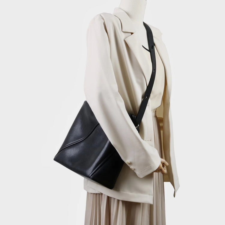 質感真皮|2025新款大容量牛皮拼接質感通勤子母包時尚百搭單肩腋下水桶包女「7056」25.09-3