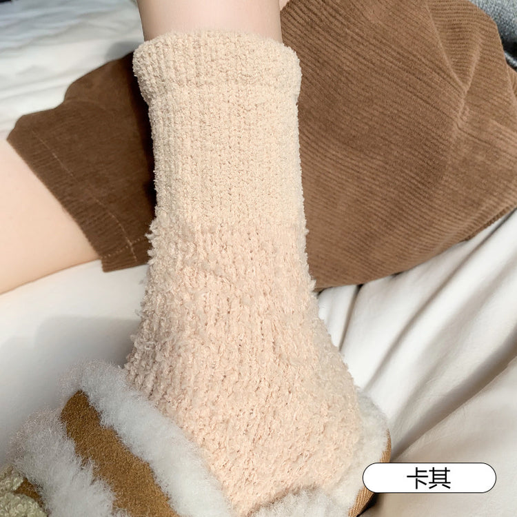 女襪|白色襪子女秋冬親膚舒適加絨保暖中筒襪加厚蓄熱居家產後月子襪「AD2419」24.11-2