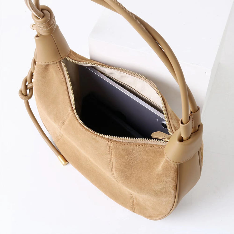 質感真皮|2025新款磨砂牛皮休閒百搭牛角月牙餃子包真皮腋下包簡約通勤「7040」25.06-4