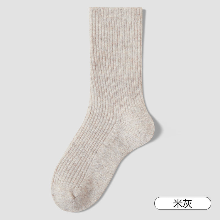 女襪|冬季加厚襪子女雙針耐磨保暖抗寒羊毛襪親膚舒適彈力竪條中筒襪「FM2680」25.10-4