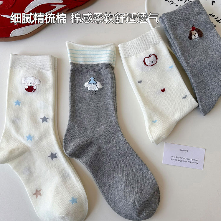 女襪|白色襪子女棉質吸汗透氣彈力中筒襪柔軟親膚舒適防臭襪子批發「DMS5040」25.09-2