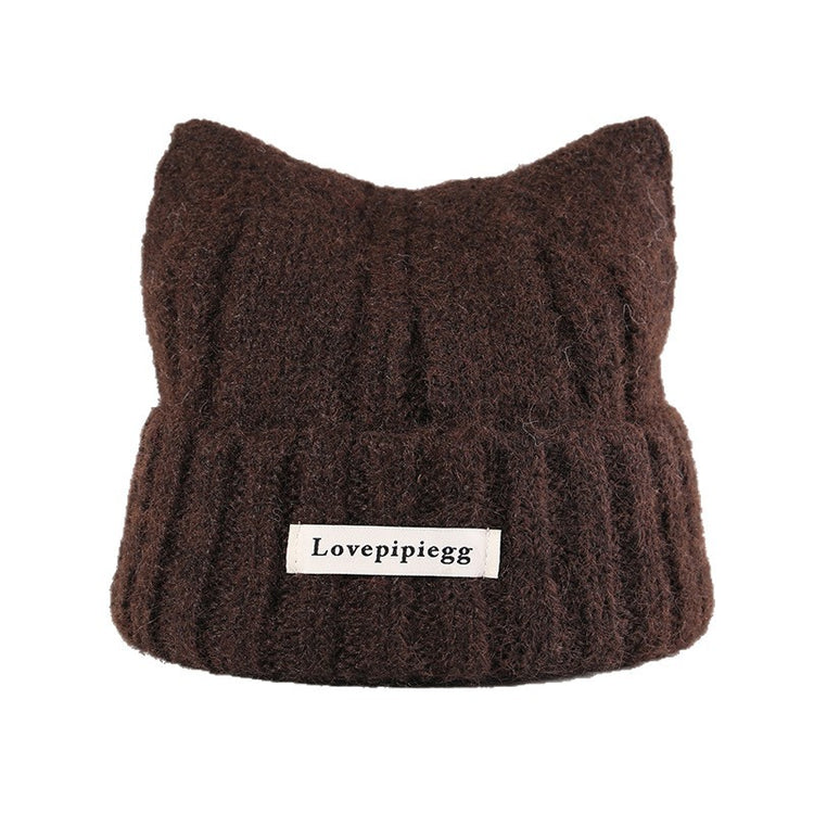 流行帽子|貓耳朵帽子女秋冬韓系大頭圍可愛保暖針織帽護耳顯臉小毛線冷帽潮「C5838」25.11-3
