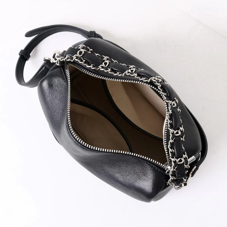 質感真皮|2025新款高級感枕頭包女牛皮大容量手提單肩包斜背包小眾設計包包「7014」25.07-1