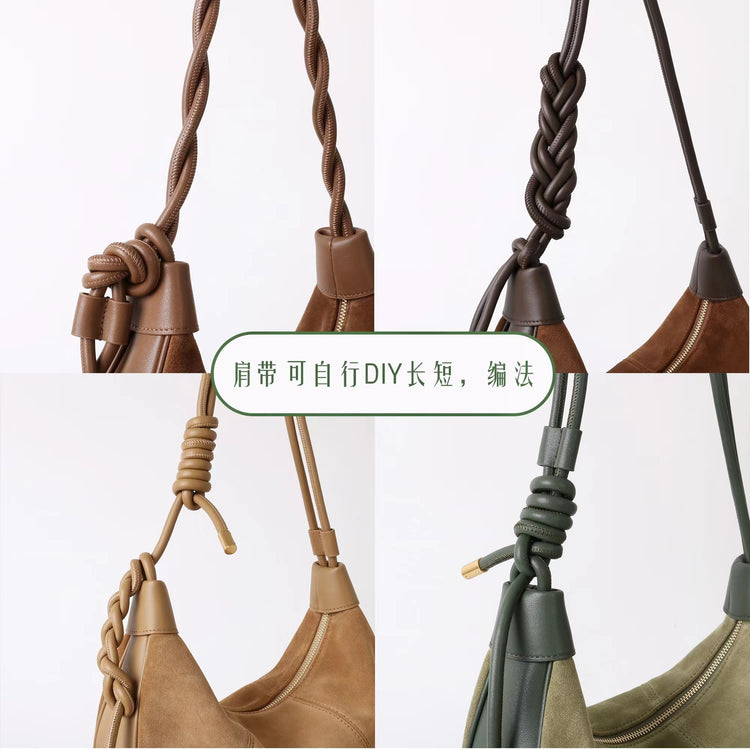 質感真皮|2025新款磨砂牛皮休閒百搭牛角月牙餃子包真皮腋下包簡約通勤「7040」25.06-4