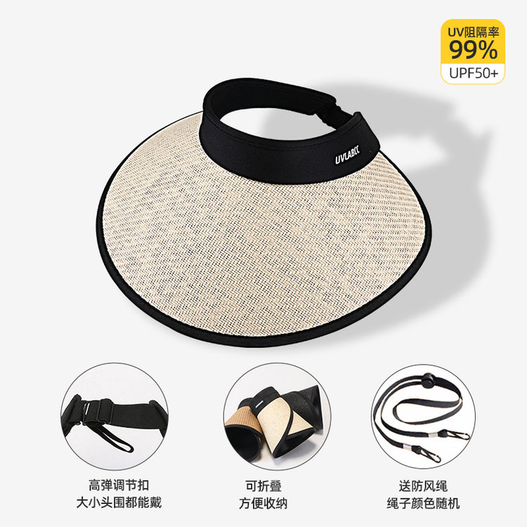 流行帽子|黑膠加大加寬帽簷空頂帽可折疊百搭夏季防曬帽騎行防紫外線太陽帽「C3732」24.03-2