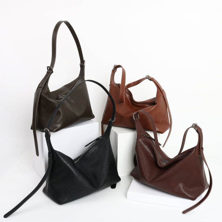 質感真皮|優質植鞣真皮Hobo托特包女大容量單肩通勤包高級質感斜挎包餃子包「3666」24.10-4