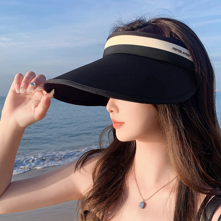 流行帽子|騎車防曬太陽帽夏季新款大檐遮臉防紫外線出遊沙灘空頂空頂帽帽子「C3957」24.05-3