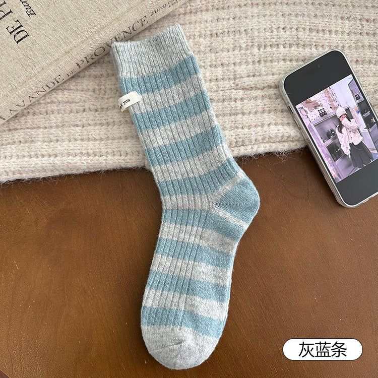 女襪|襪子女冬季加厚保暖蓄熱鎖溫羊毛襪韓系ins布標彈力中筒襪「AM25119」25.11-3