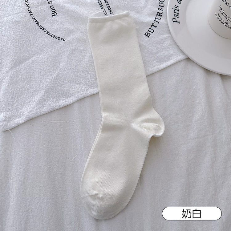 女襪|灰色堆堆襪子女棉質柔軟親膚舒適彈力中筒襪ins潮簡約好搭無骨襪「MS5011」25.03-2