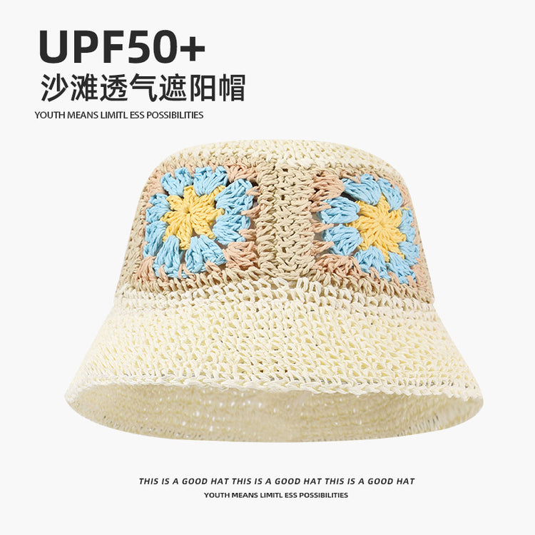 流行帽子|蕾絲系帶草帽夏季女帽子防曬學生戶外遮陽帽綁帶沙灘彩虹太陽帽子「C3929」24.05-2