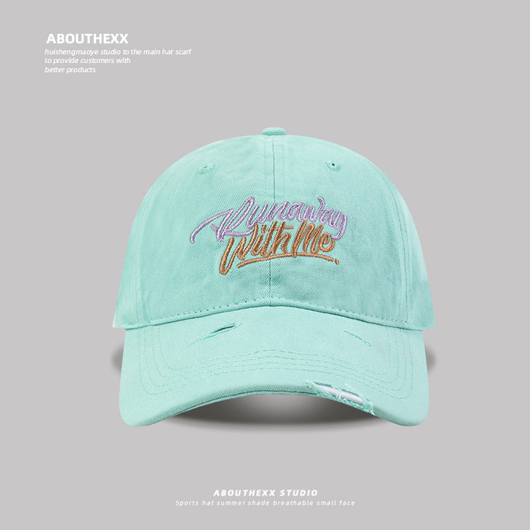 流行帽子|破洞字母刺繡鴨舌帽女遮陽寬檐大頭圍棒球帽顯臉小百搭遮陽帽子男「C5123」25.03-4
