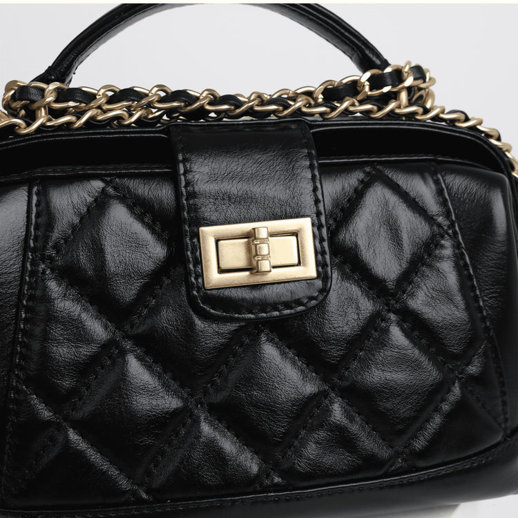 質感真皮|牛皮法式小眾菱格鏈條包包女時尚手提包通勤單肩斜挎小包「8073」24.05-4