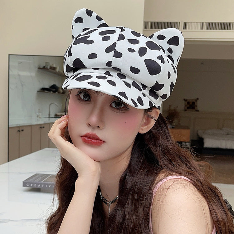 流行帽子|美式斑馬豹紋貓耳八角帽子女韓版時尚街頭個性鴨舌畫家帽顯臉小潮「C5324」25.06-2