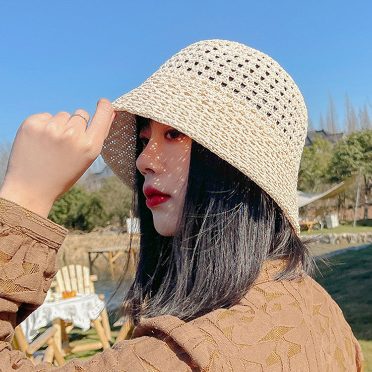 流行帽子|帽子夏季時尚鏤空水桶帽女士海邊沙灘出遊遮陽帽學生顯臉小漁夫帽「B21313」25.02-1