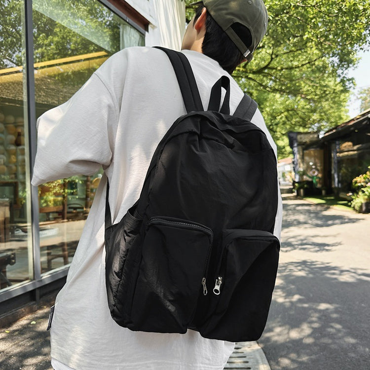 致青春 | 新款輕便尼龍雙肩包布包原宿風大學生書包女夏背包雙口袋背包「9676-130」24.06-3