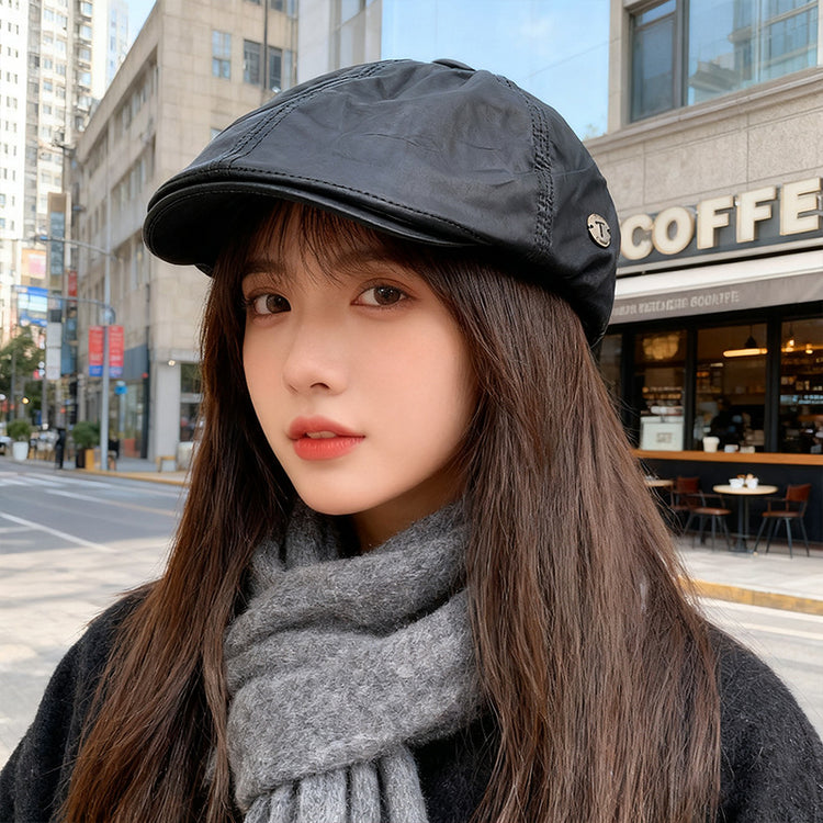 流行帽子|英倫復古pu報童帽子女秋冬英倫顯臉小反戴貝雷帽小眾百搭前進帽潮「C5646」25.09-4