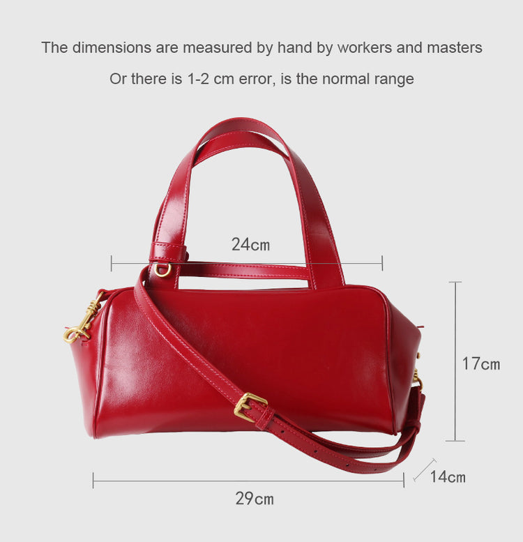 質感真皮|2025新款時尚牛皮手柄保齡球波士頓手提包小眾設計休閒百搭斜背包「8566」25.09-2