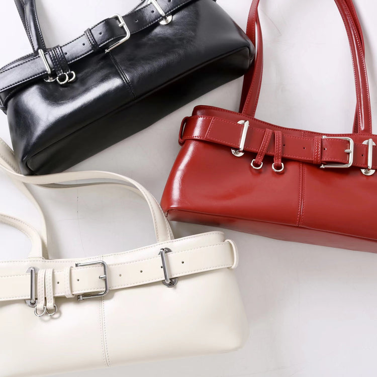 質感真皮|2025新款百搭女輕奢法式高級感機車包法棍包保齡球女單肩腋下包「6147」25.06-4