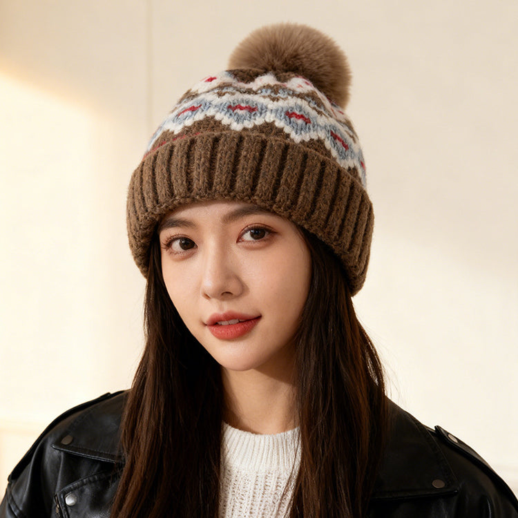 流行帽子|費爾島帽子女秋冬加厚保暖護耳顯臉小毛線帽防寒針織包頭套頭冷帽「C5858」25.11-4