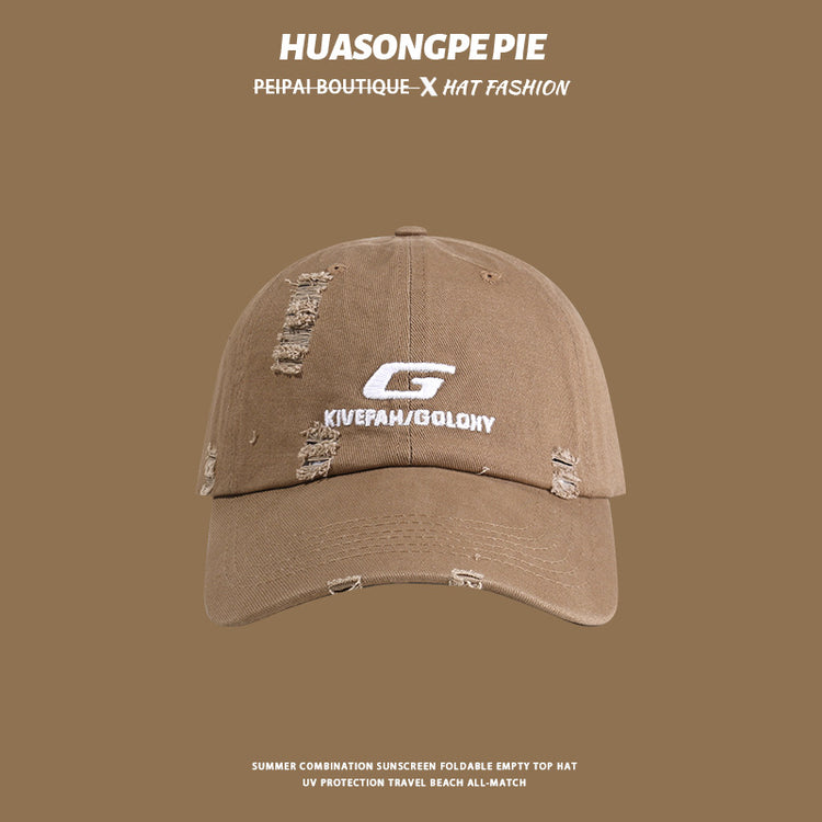 流行帽子|帽子破洞刺繡棒球帽女夏季防紫外線顯臉小遮陽帽戶外騎行鴨舌帽男「C4101」24.06-4