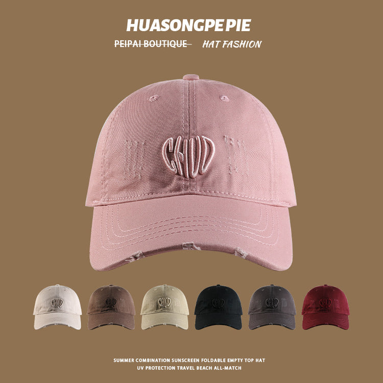 流行帽子|帽子防曬帽夏季女新款立體刺繡CHVD字母純色寬檐百搭遮臉棒球帽潮「C4065」24.06-3