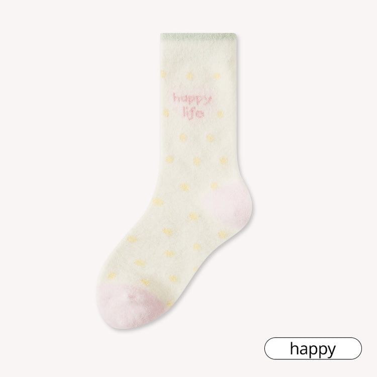 女襪|澳絨襪子女冬季卡通可愛親膚舒適中筒襪加絨加厚保暖居家睡眠襪「S24084」25.11-2
