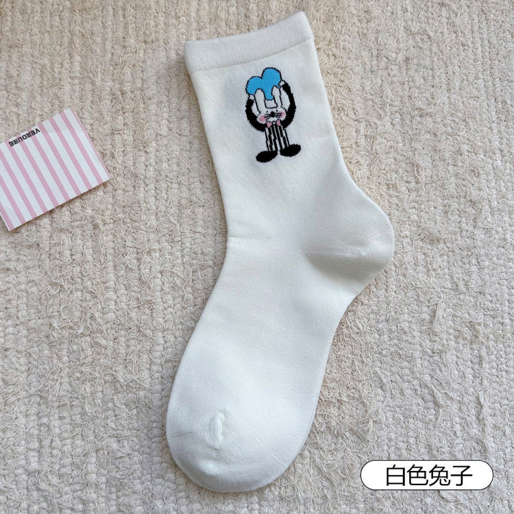 女襪|襪子女士秋冬日系插畫卡通貓咪中筒襪彈力無骨親膚舒適堆堆襪「WN2511」25.10-1