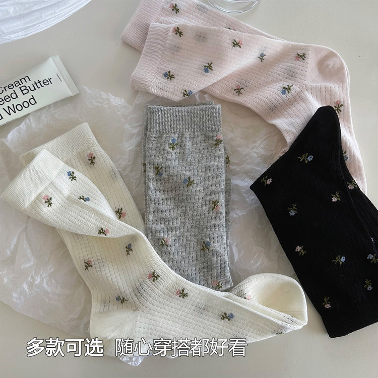 女襪|夏季薄款襪子女棉質吸汗網眼透氣中筒襪彈力親膚舒適通勤堆堆襪「DMS5013」25.07-3
