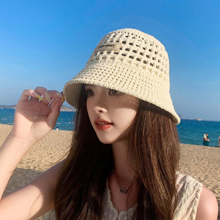 流行帽子|草編漁夫帽女夏季海邊度假防曬遮陽帽鏤空透氣顯臉小編織水桶帽子「C5045」25.03-1