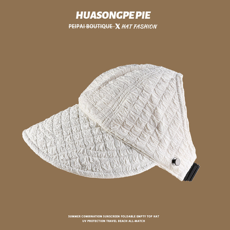 流行帽子|防曬帽女夏季防紫外線遮陽帽遮臉夏季新款韓版格內褶皺半空頂帽子「C4046」24.06-2