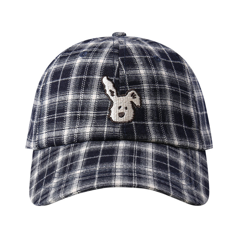 流行帽子|韓系復古格紋小狗帽子女2025新款顯臉小棒球帽百搭遮陽防曬鴨舌帽「C5615」25.09-3