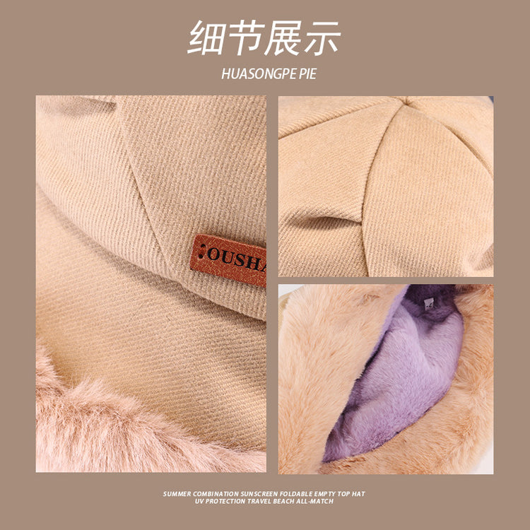 流行帽子|秋冬季帽子女保暖日系毛絨顯臉小簡約百搭布標ous加絨褶皺漁夫帽「C3401」24.11-4