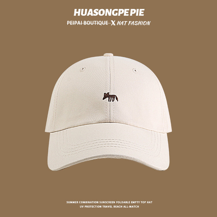 流行帽子|帽子防曬帽夏季女刺繡小狐狸棉質棒球帽學生可愛顯臉小鴨舌帽子男「C4051」24.06-2