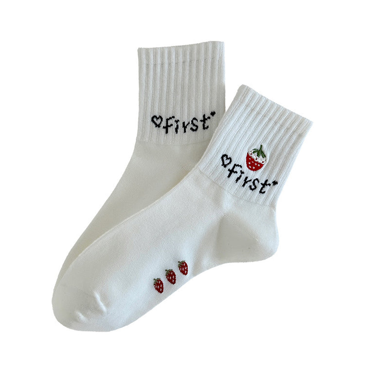 女襪|襪子女士ins潮流刺繡水果短襪棉質吸汗透氣學院風無骨運動襪「XC2325」25.08-2