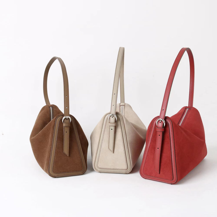 質感真皮|2025新款復古絨面磨砂牛皮柔軟高級感小眾餃子包流行時尚單肩斜挎「7038」25.06-4