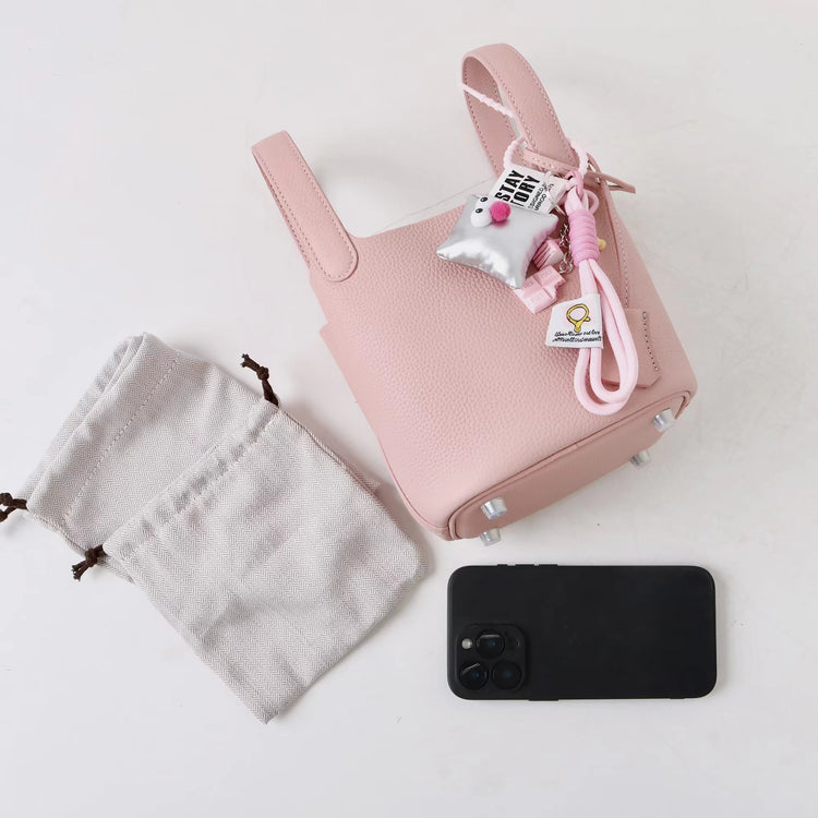 質感真皮|2025年新款時尚軟牛皮水桶包togo頭層牛皮h家菜籃子百搭通勤手提包「80900」25.04-4