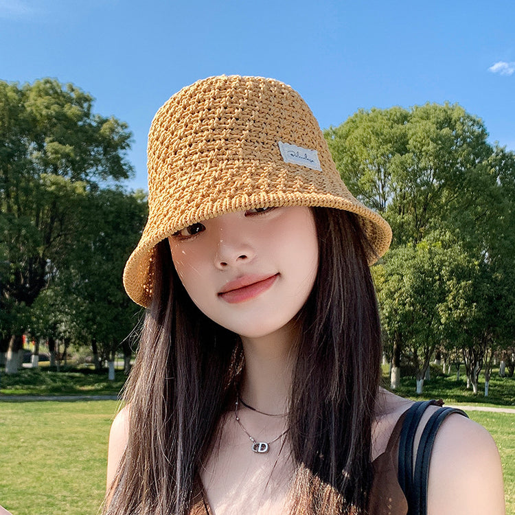 流行帽子|帽子女針織鏤空顯臉小漁夫帽休閒百搭遮陽防曬帽戶外出遊水桶帽潮「C5146」25.04-1
