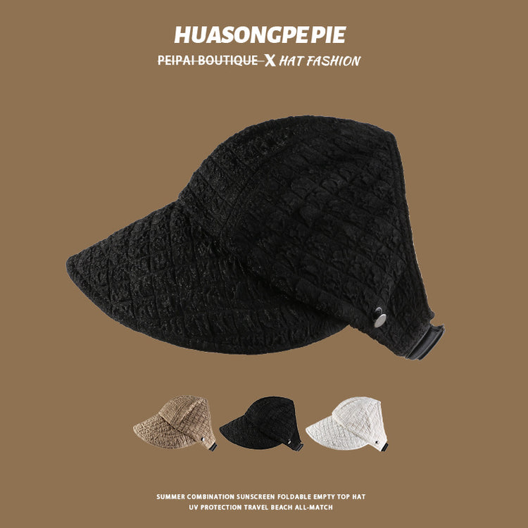 流行帽子|防曬帽女夏季防紫外線遮陽帽遮臉夏季新款韓版格內褶皺半空頂帽子「C4046」24.06-2