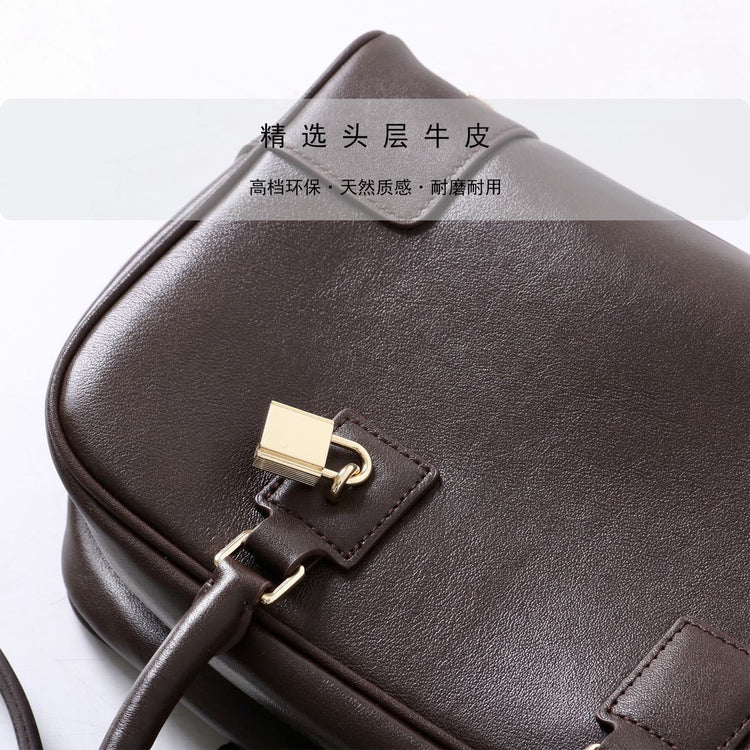 質感真皮|冬季新款保齡球包波士頓包手提包包女枕頭包百搭小方包單肩斜挎包「3660」24.11-4