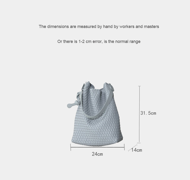 質感真皮|2024夏新款休閒編織菜籃水桶包小眾大容量單肩高級感簡約斜背包「6942」24.07-2